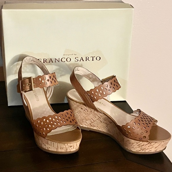 Franco Sarto Shoes - Franco Sarto Frolic Tan Leather Cut Out Platform Wedge Sandals Size 8M